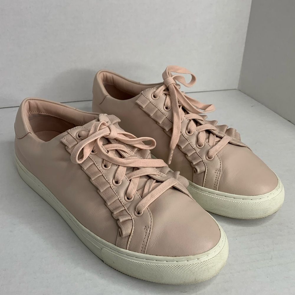 Tory Sport Tory Burch pink leather ruffle lace-up trainer sneakers